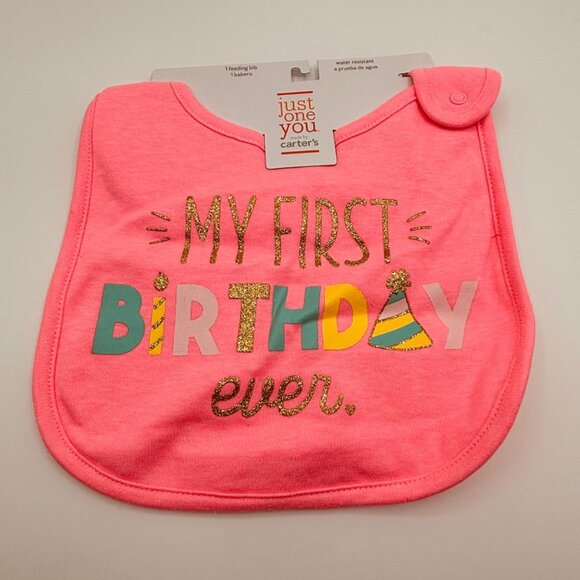 Just One You by Carter’s “My First Birthday Ever” Pink Bib One Size 3 Available - Picture 1 of 2